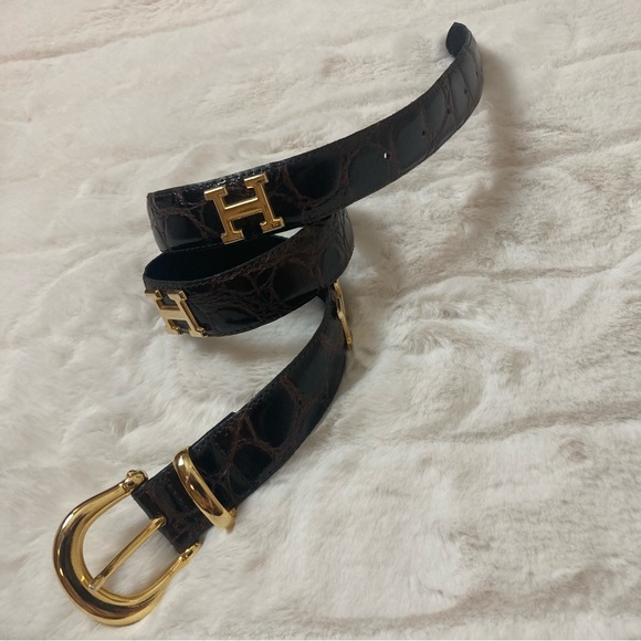 Fantastic “H” Brown Embossed Faux Leather Initial Belt - Picture 6 of 6